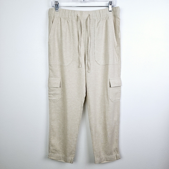 Gap Easy Pant Linen Blend Tan Cargo Ankle Pants - Picture 1 of 5